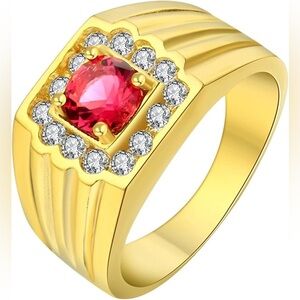 Gold plated Elegant Gold Ring with red Stone size: 11